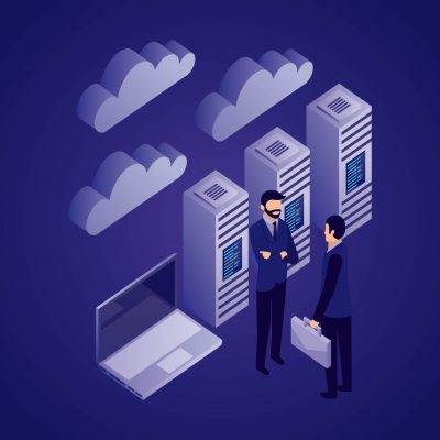 data network businessman cloud computer dataservers vector illustration
