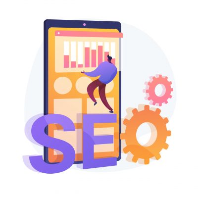 Search engine optimization. Online promotion. Smm manager cartoon character. Mobile settings, tools adjustment, business platform. Website analysis. Vector isolated concept metaphor illustration